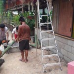 Cutting bamboo for a wall